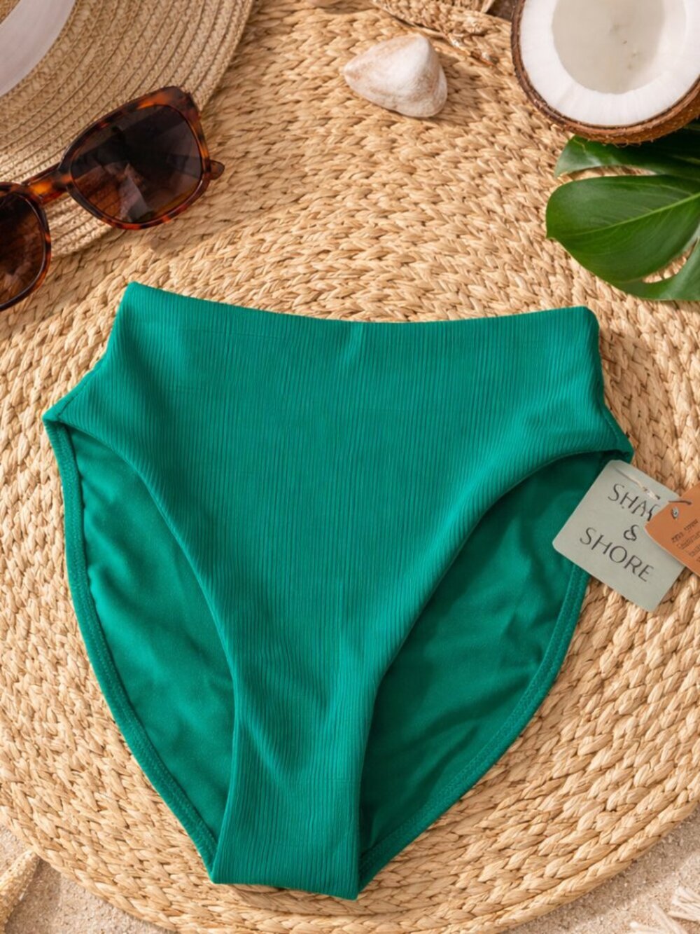 Shade & Shore High Waist Bikini Bottom Teal Blue XS 0-2 High Leg NWT